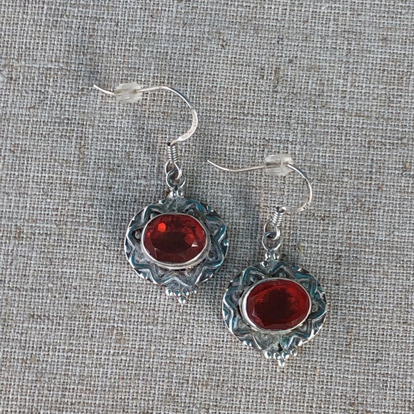 Silver with Orange Stone Earrings - 925 Silver - Picture 5 of 10